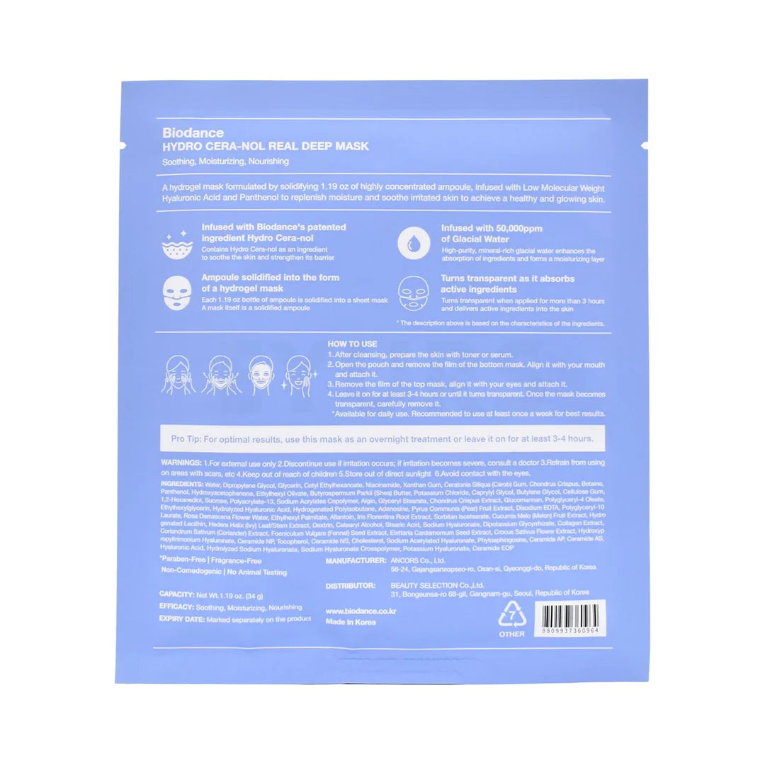 BIODANCE máscara de hidrogel mascarrilla Bio-Collagen Real y Mascarilla profunda BIODANCE Hydro Cera-nol Real